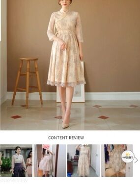 Korean Fusion Traditional Dress Elegant Lace Fit-and-Flare Dress in Light Beige